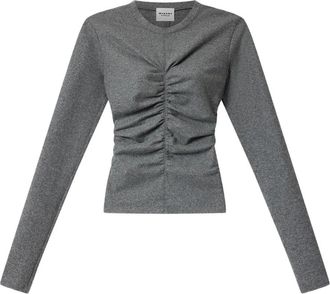 Isabel Marant Ruched Long-Sleeve Top - Dames - Longsleeves - Grijs - M - Wol - Tops