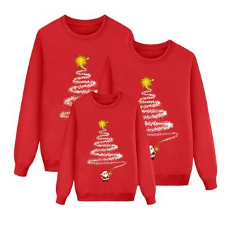 Generic Matching Christmas Jumpers Family Xmas Sweatshirt Long Sleeve Round Neck Reindeer Snowflake Santa Funny Ugly Xmas Tree Sweatshirts Novelty Family Chri
