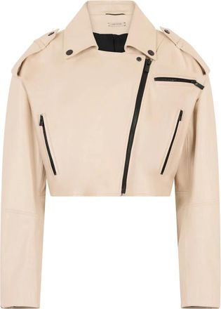 The Mannei Korte leren jas - Dames - Jassen - Beige - Maat: 4XS Leer