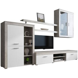 Dmora Parete Attrezzata Casies, Mobile Soggiorno 11 Ripiani, Modulabile, 18 Vani, Grigio Cemento