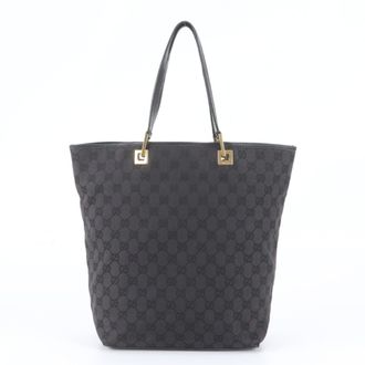 Gucci Black Leather Canvas Handbag Shoulder Bag Tote Bag (Pre-Owned)