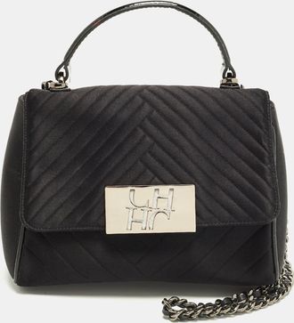 Carolina Herrera Black Quilted Satin Top Handle Bag