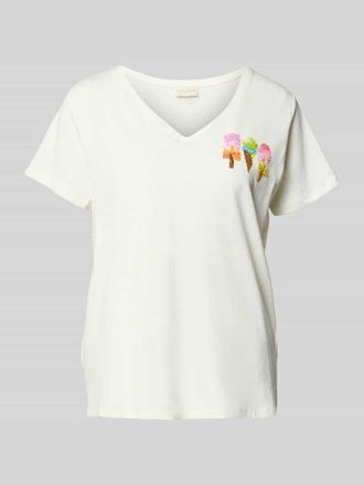 Milano Milano Italy T-Shirt mit Motiv-Print und V-Ausschnitt in Offwhite, Gr&ouml;&szlig;e XXL