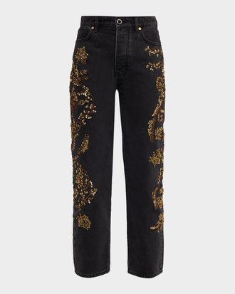 Veronica Beard Daniela Embellished Straight-Leg Jeans