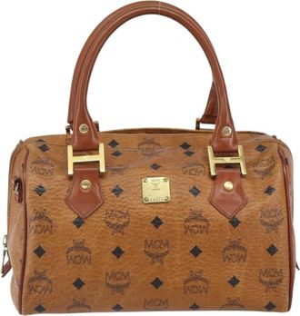 MCM Visetos Handbag Canvas And Leather Brown Canvas Handbag (Pre-Owned)