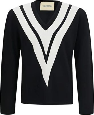 Valentino V-neck Knitwear, male, Black, Size: M V-neck Sweater