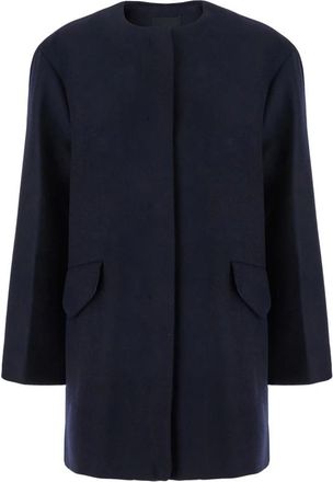 Theory Cape Wollen Jas - Dames - Zomerjassen - Blauw - L - Wol - Jassen