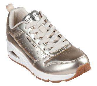 Skechers Sneaker SKECHERS Uno - Metallixs, Damen, Gr. 35, gold (champagner metallixs), Leder, metallic, Schuhe Sneaker, Keilsneaker, Plateausneaker, Schn&uuml;rschu