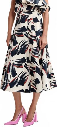 Essentiel Jaelyn Deep Pleat Midi Skirt In Off White/navy/brown