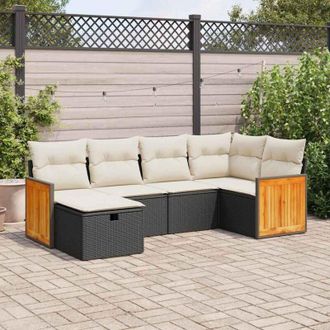 vidaXL Set De Sof&aacute;s De Jard&iacute;n 6 Piezas Y Cojines Rat&aacute;n Sint&eacute;tico Negro
