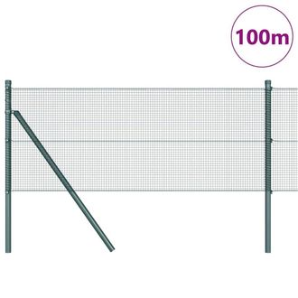 Berkfield Home Green Welded Wire Fence with 13 Posts Green 0.6x100 m Steel