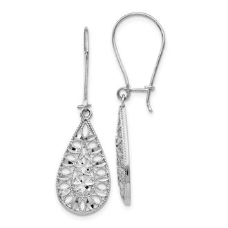 Diamond2Deal 14K White Gold Diamond-Cut Drop Dangle Earrings