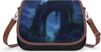 Generic Wolf Standing on An Ancient Wall Womens Crossbody Bag Fashion Shoulder Handbags Message Tote Bag with Adjustable Strap