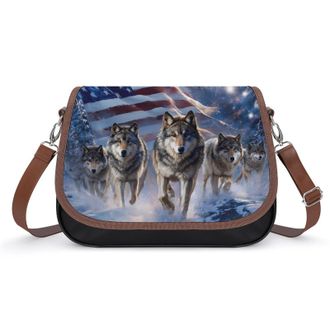 Generic Wolf U.S. Flag Moon Fashion Womens Crossbody Bags Novelty Handbag Shoulder Bag Purse