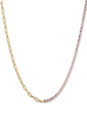 Brook & York Isabella Mini Birthstone Tennis & Paper Clip Chain Necklace in Gold/February at Nordstrom