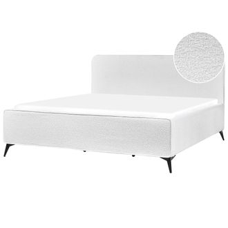 Beliani Cama Moderna Patas De Metal Negras Cabecero Dormitorio De Boucl&eacute; Blanco Crema 180 X 200 Valognes