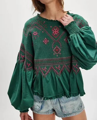 Free People Holly Knit Top In Green Combo