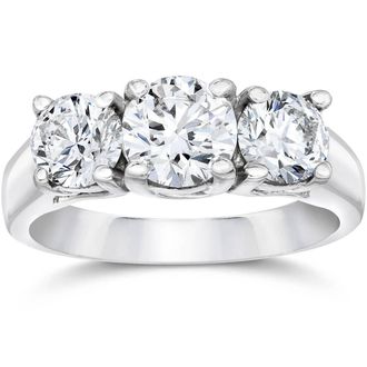 Pompeii3 1 3/8ct Three Stone Diamond Ring 14K White Gold Size Selectable