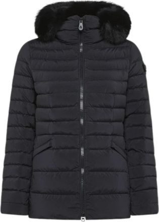 Peuterey Korte Zwarte Jas met Capuchon van Imitatiebont - Dames - Jassen - Zwart - XS - Jassen