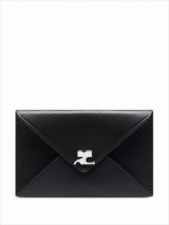 Courrèges Envelope-Style Black Calf Leather Wallet With Silver-Tone Clasp