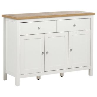 Beliani Aparador Madera Clara De Estilo Minimalista 2 Cajones 3 Puertas Color Blanco Sala De Estar Atoca