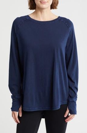Zella Vintage Wash Relaxed Long Sleeve 2.0 Tee in Navy Sapphire at Nordstrom Rack, Size X-Small