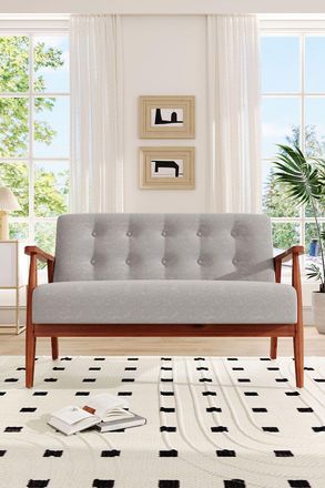 Living and Home Solid Wooden Frame Upholstered Tufted Sofa in Grey