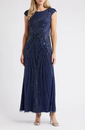 Pisarro Nights Embellished Cap Sleeve Gown in Bright Navy at Nordstrom, Size 18