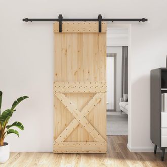 Berkfield Home Sliding Door with Hardware Set 85x210 cm Solid Wood Pine in Brown