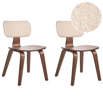 Beliani Beliani - Conjunto De 2 Sillas De Comedor Estilo Retro Asiento Tapizado Boucl&eacute; Madera Oscura Y Beige Lucinda