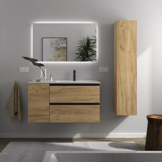 Cygnus Bath Mueble De Ba&ntilde;o Bequia Plus Metal 100cm Roble Lavabo Porcelana Grifo Derecha 1p