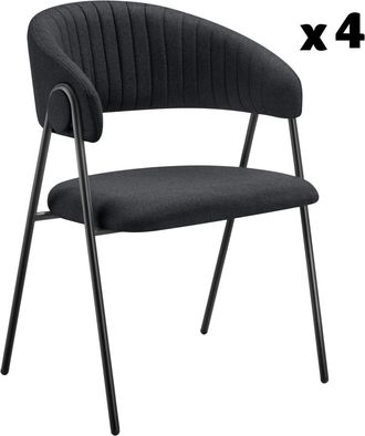TecTake 4 sillas de comedor de tejido acolchado 60 x 58 x 85 cm negro
