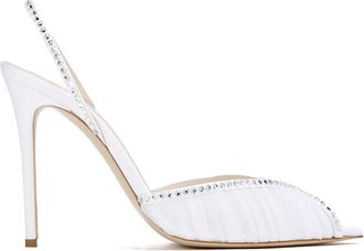 Andrea Wazen 105 mm Kay geplooide slingback sandalen verfraaid met kristallen - Wit