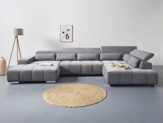 Cotta Wohnlandschaft »Orion U-Form« mit Kopfteilverstellung & 6 Nierenkissen