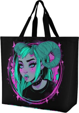 Generic Evil Anime Girl1 Tote Bag Reusable Grocery Shopping Bags Large Travel One Shoulder Handbag for Picnic Work