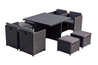 Concept Usine Sal&oacute;n de jard&iacute;n encastrable 8 pl resina trenzada y alu negro/gris