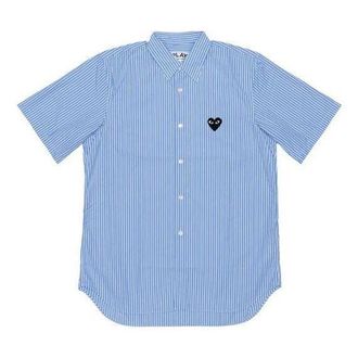 Comme Des Garçons (WMNS) COMME des GARCONS PLAY Striped Short Sleeve Shirt Black Emblem Blue AZ-B021-051-1
