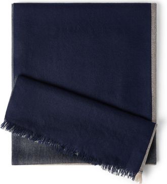 Brunello Cucinelli Cashmere and silk color block scarf in Marine at Nordstrom