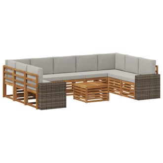 vidaXL Conjunto De Sof&aacute;s De Exterior 10 Uds. Natural Y Gris Claro Vidaxl