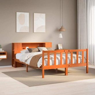 vidaXL Cama Con Estanter&iacute;a Sin Colch&oacute;n Madera Maciza Marr&oacute;n 140x200 Cm Vidaxl