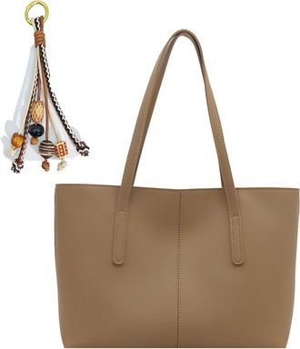 Generic Large Vintage Tote Bags for Women, Vegan Leather Shoulder Bag Laptop Bags, Lightweight Casual Commuting Handbags with Chic Pendant for School Work Tra