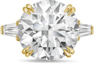 Diana M. Jewels 14kt yellow gold 4ct lab grown round diamond ring with baguettes on the sides