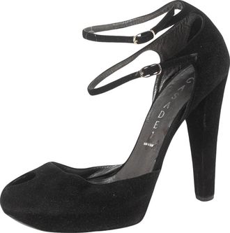 Casadei Black Suede Peep-Toe Ankle Strap Platform Sandals