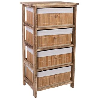 Wanderlust Deco Cajonera marr&oacute;n de madera con 4 cajones de bamb&uacute; forrados 40x29x73 cm