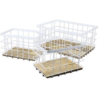 Happimess Evvie Vintage Farmhouse Handmade Wire Metal Nesting Storage Baskets with Wood Base in White/natural at Nordstrom