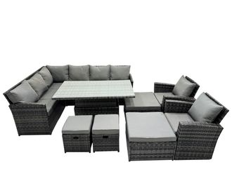 Fimous 12 Seat Height Adjustable Rising Lifting Table Corner Sofa Set in Dark Grey