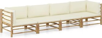 vidaXL Set De Muebles De Jard&iacute;n 4 Piezas Bamb&uacute; Y Cojines Blanco Crema Vidaxl
