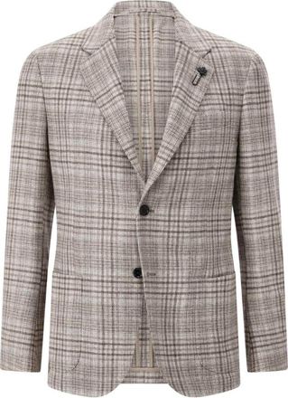 Lardini Jassen, Heren, Beige, XL, Wol, Retro Geruite Blazer