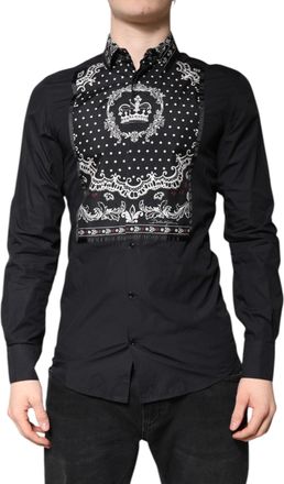 Dolce & Gabbana Mens Black White Bandana Gold Formal Dress Shirt And Cotton Silk