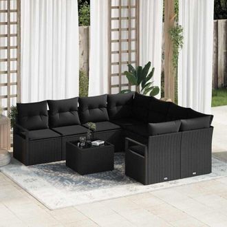 vidaXL Vidaxl - Conjunto De Sof&aacute; De Jard&iacute;n 9 Pcs Negro 55 X 55 X 37 Cm